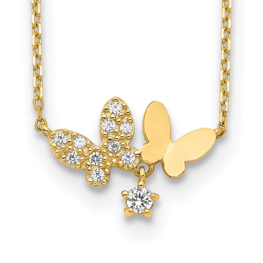 Polished CZ Butterflies and Star Necklace Plus Extender - WBC