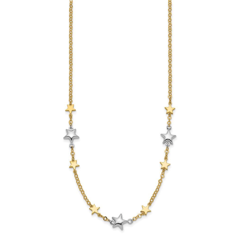 Two-Tone Polished Puffed and Flat Stars Necklace Plus Extender - WBC