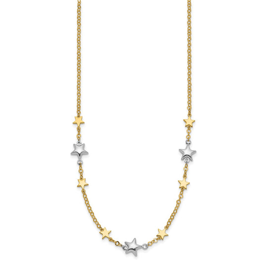 Two-Tone Polished Puffed and Flat Stars Necklace Plus Extender - WBC