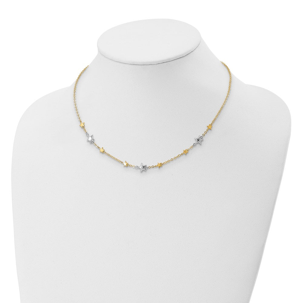 Two-Tone Polished Puffed and Flat Stars Necklace Plus Extender - WBC