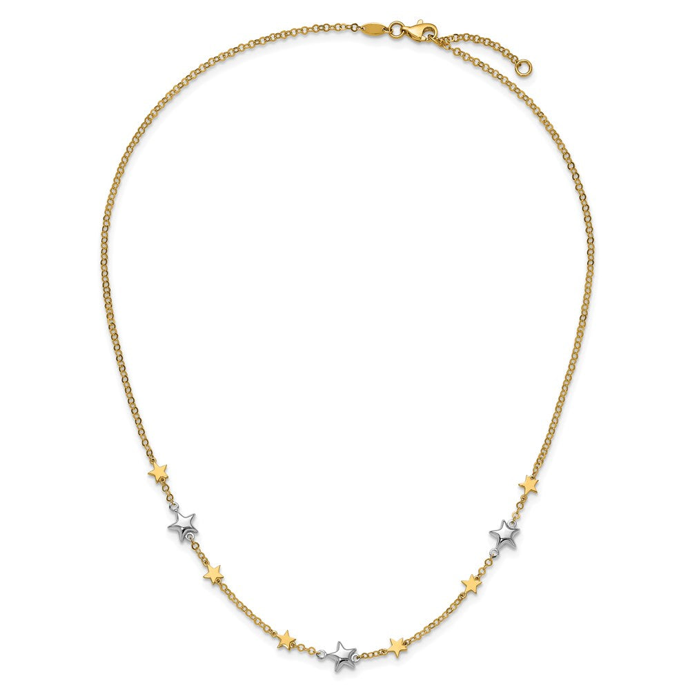 Two-Tone Polished Puffed and Flat Stars Necklace Plus Extender - WBC