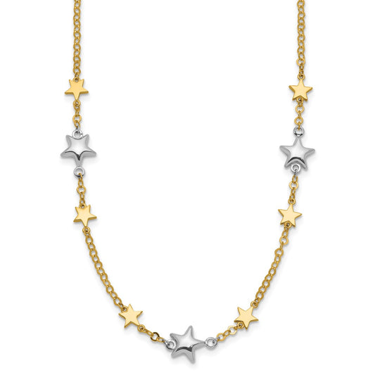 Two-Tone Polished Puffed and Flat Stars Necklace Plus Extender - WBC