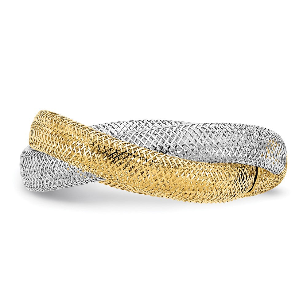 with Rhodium Twisted Woven Mesh Stretch Ring - WBC