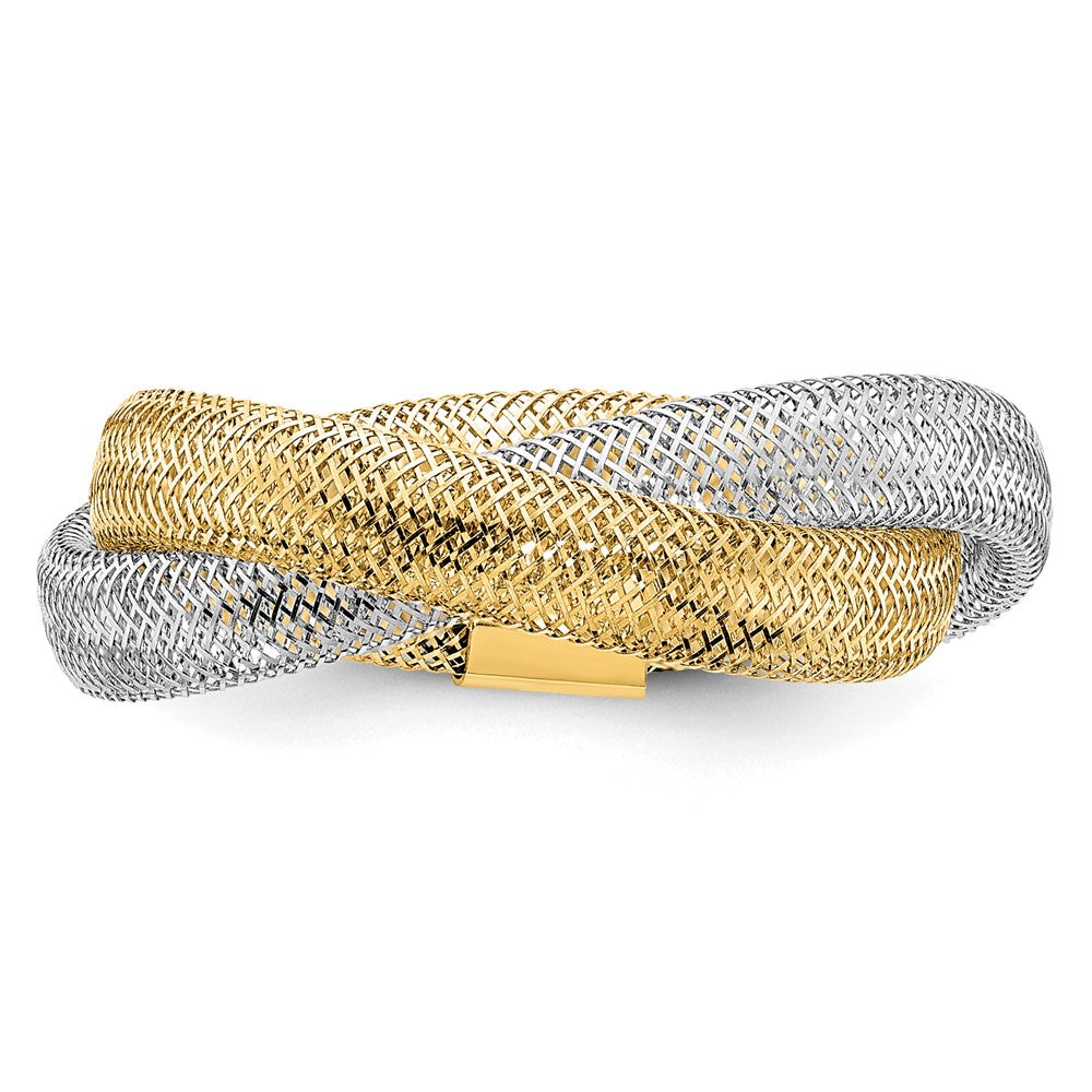 with Rhodium Twisted Woven Mesh Stretch Ring - WBC