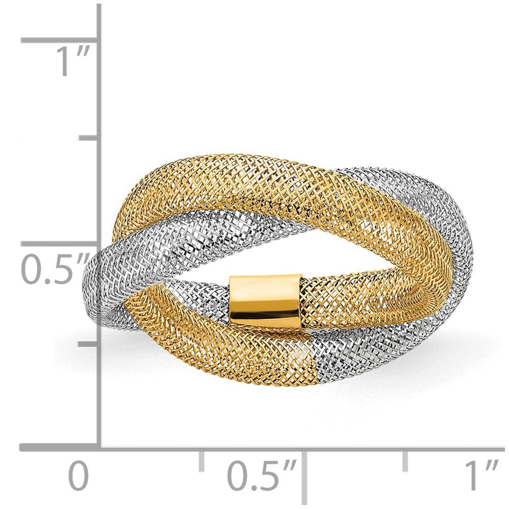 with Rhodium Twisted Woven Mesh Stretch Ring - WBC