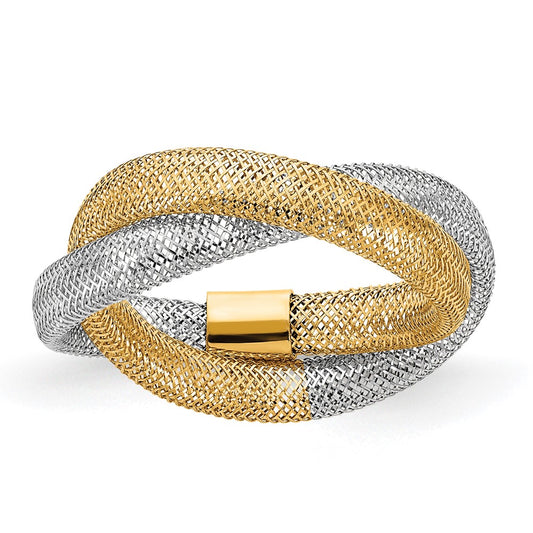 with Rhodium Twisted Woven Mesh Stretch Ring - WBC
