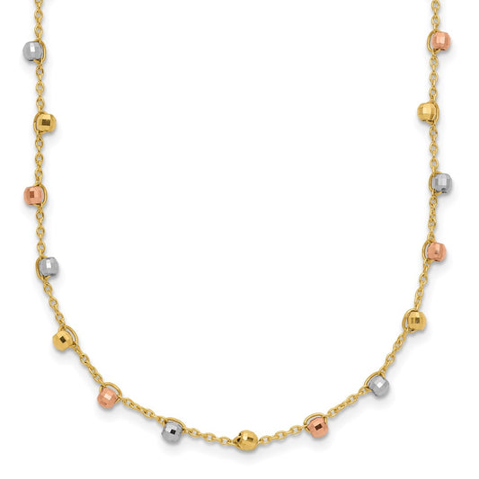 Tri-color Polished Diamond-cut Fancy Beaded Necklace - WBC