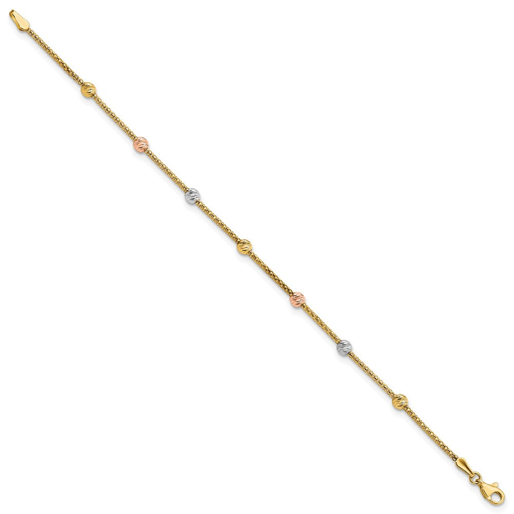 Tri-color Diamond-cut Beads and Mesh Chain 7-Station Bracelet - WBC