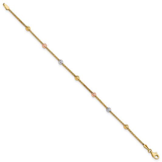 Tri-color Diamond-cut Beads and Mesh Chain 7-Station Bracelet - WBC