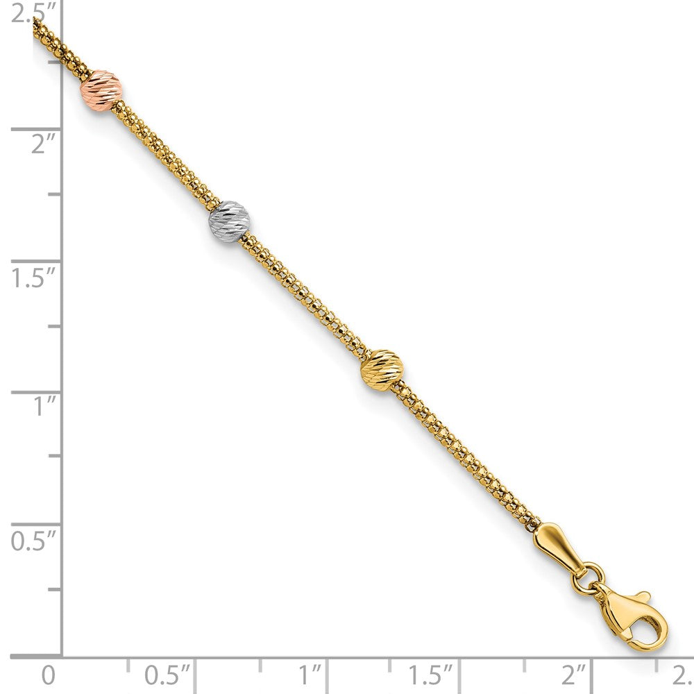 Tri-color Diamond-cut Beads and Mesh Chain 7-Station Bracelet - WBC