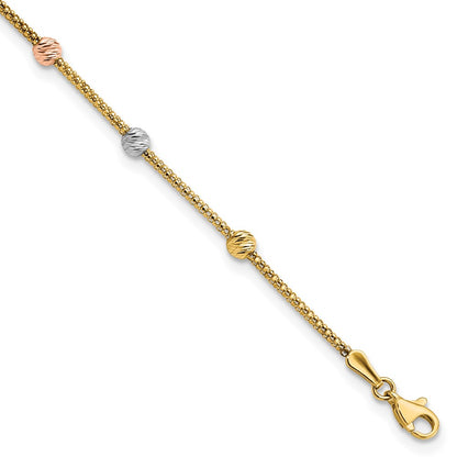 Tri-color Diamond-cut Beads and Mesh Chain 7-Station Bracelet - WBC