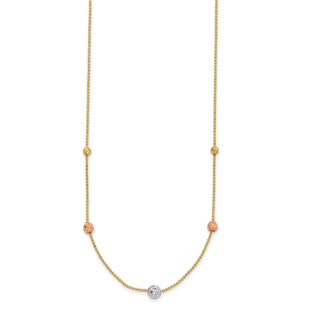 Tri-Color Diamond-cut Beads and Beaded Chain Station Necklace - WBC
