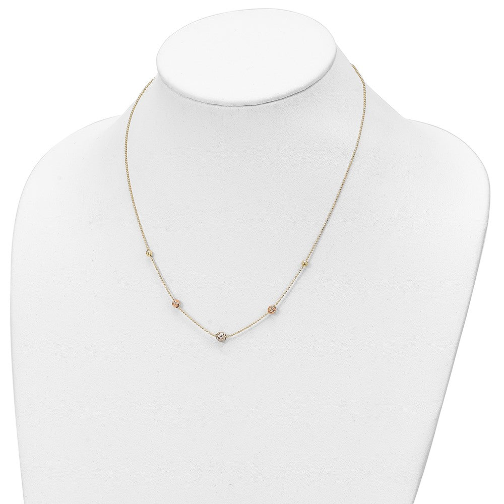 Tri-Color Diamond-cut Beads and Beaded Chain Station Necklace - WBC