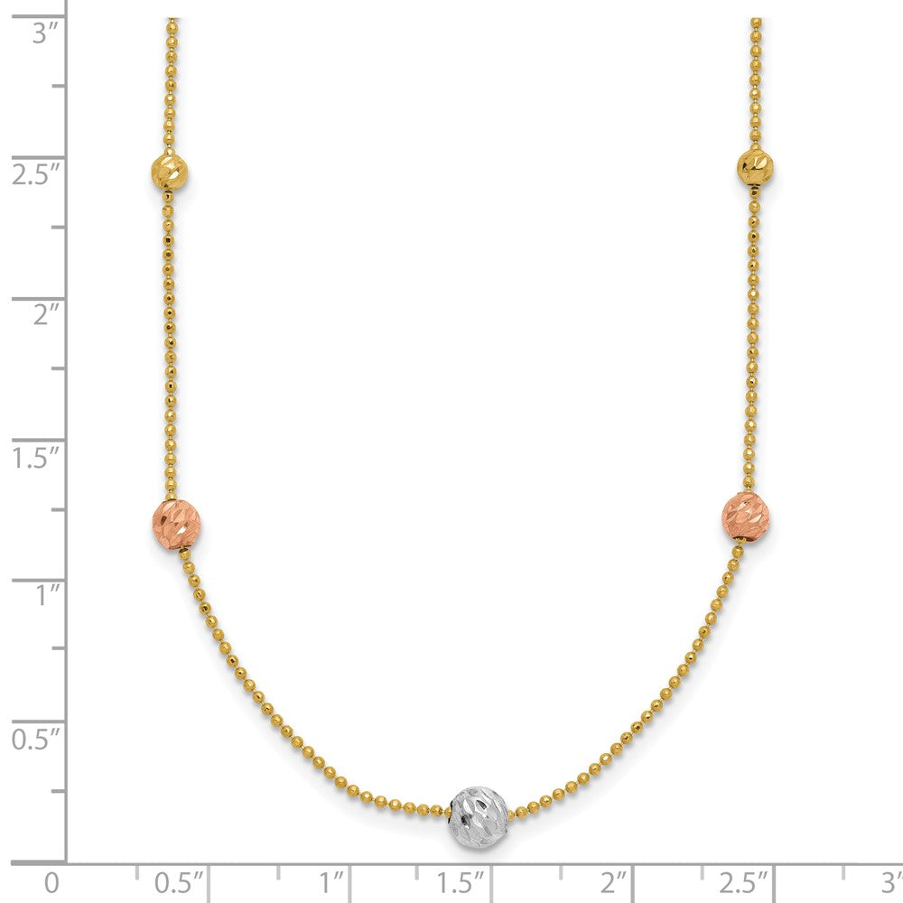Tri-Color Diamond-cut Beads and Beaded Chain Station Necklace - WBC