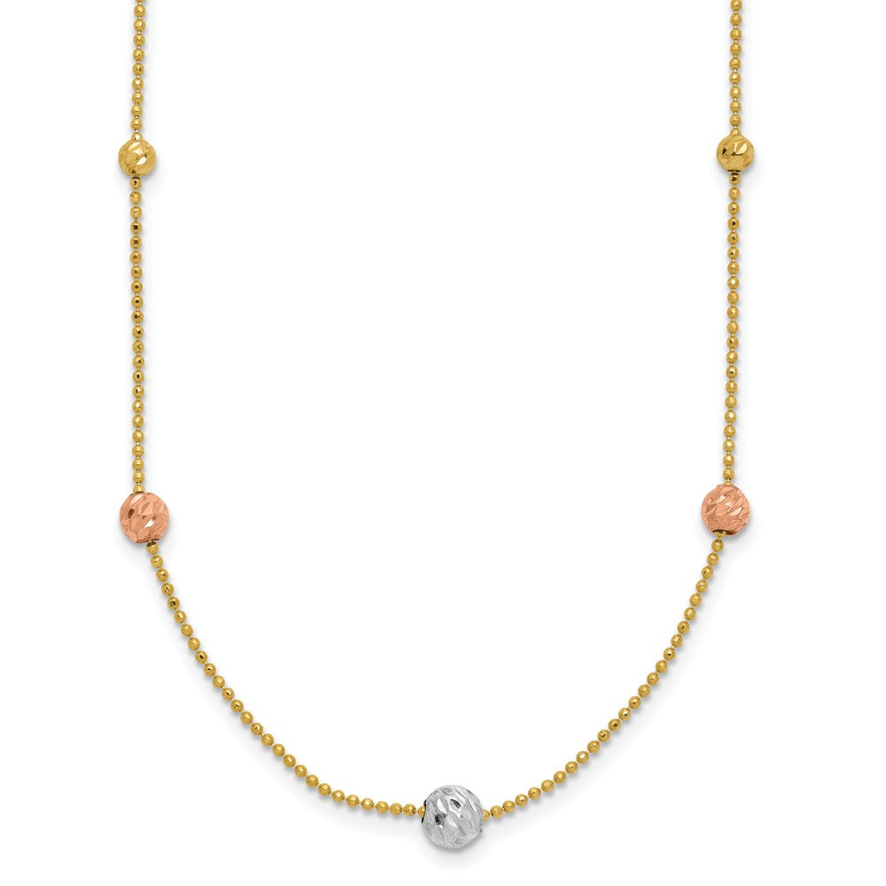 Tri-Color Diamond-cut Beads and Beaded Chain Station Necklace - WBC