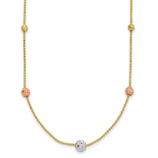 Tri-Color Diamond-cut Beads and Beaded Chain Station Necklace - WBC