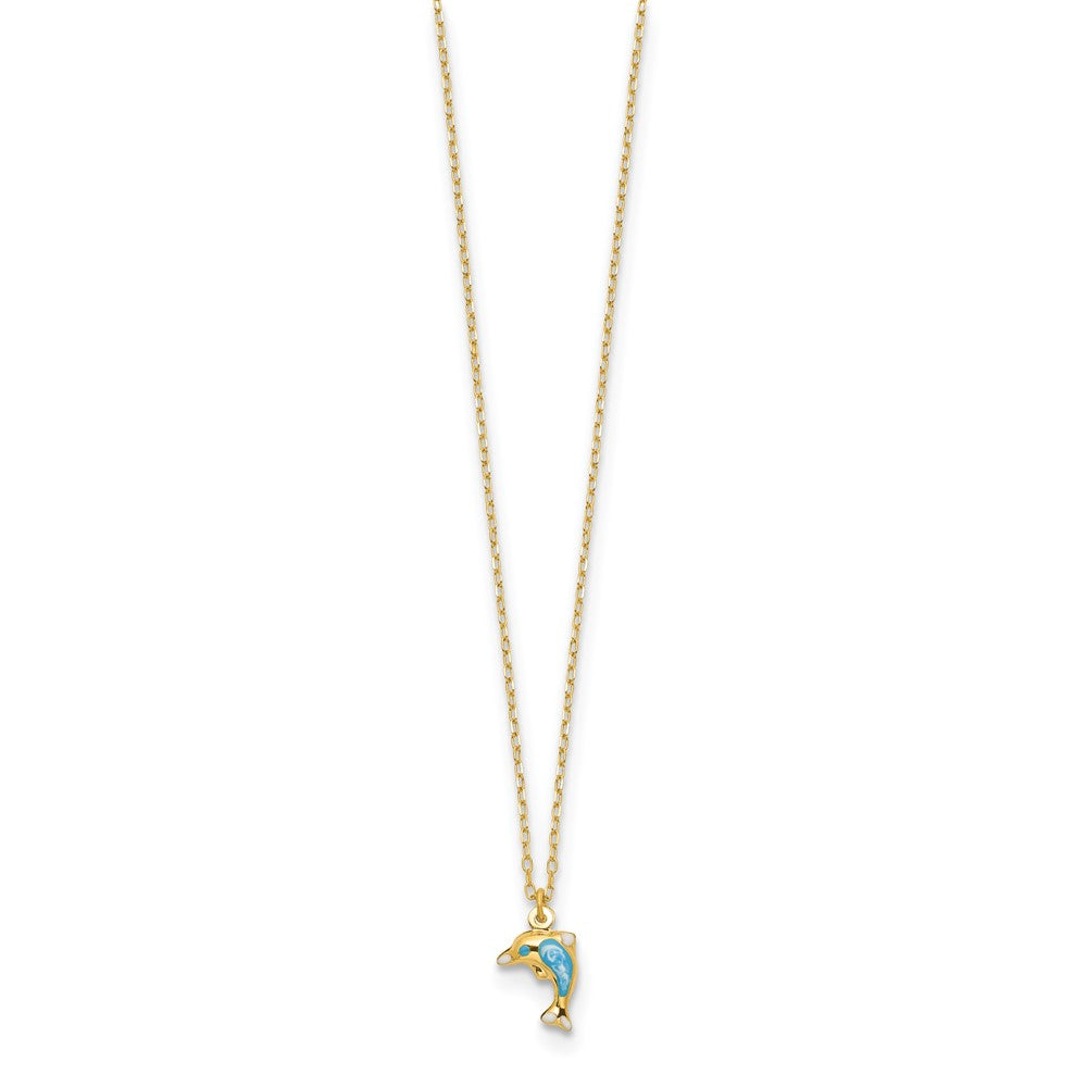 Polished Enameled Dolphin 16.5in Necklace - WBC