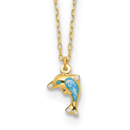 Polished Enameled Dolphin 16.5in Necklace - WBC