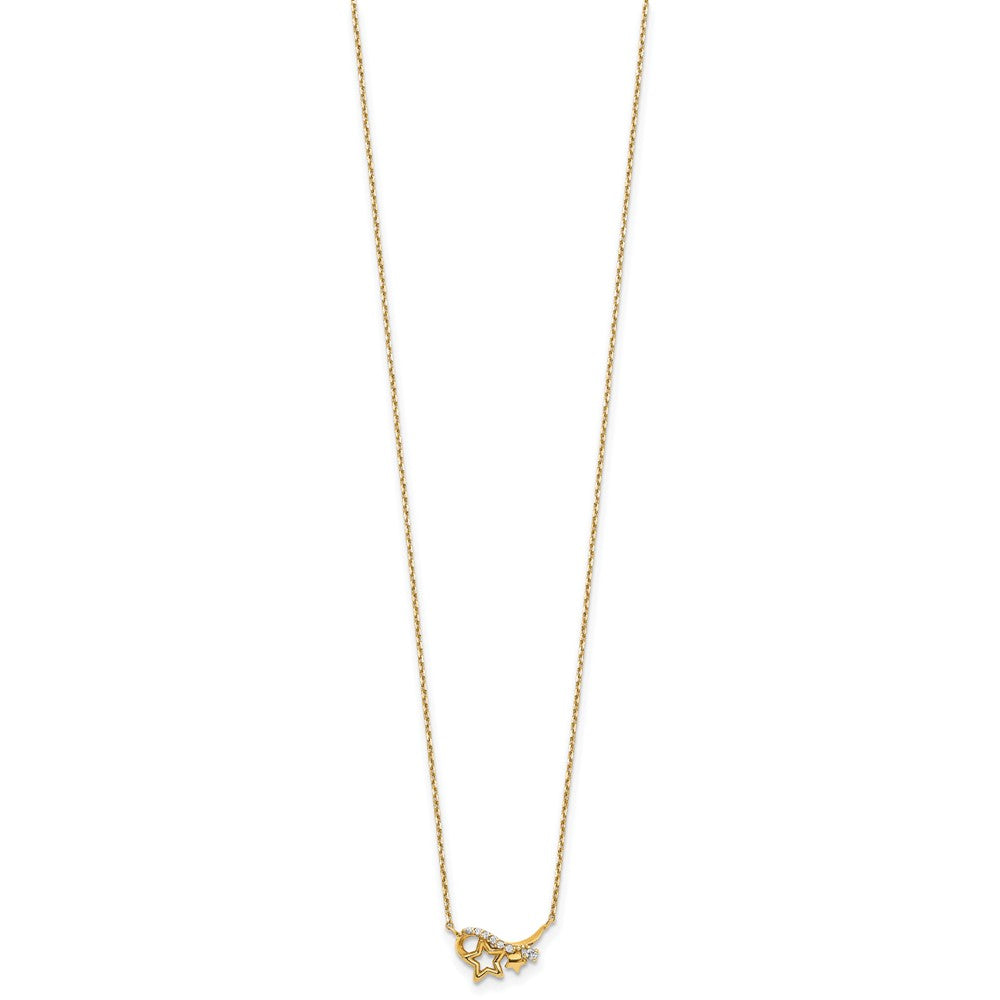 Polished CZ Star 15in w/1in ext Necklace - WBC
