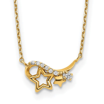 Polished CZ Star 15in w/1in ext Necklace - WBC