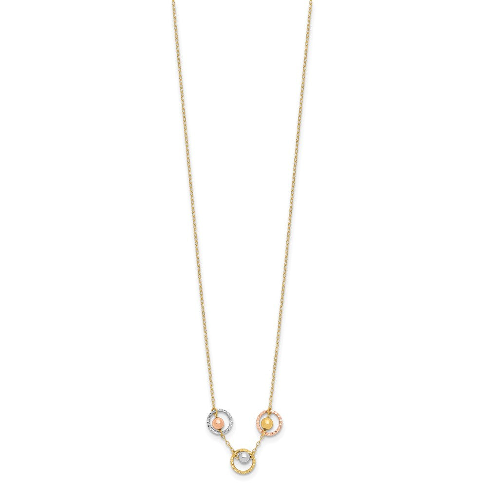 Tri-color Polished Beads in Three Diamond-cut Circles Necklace - WBC