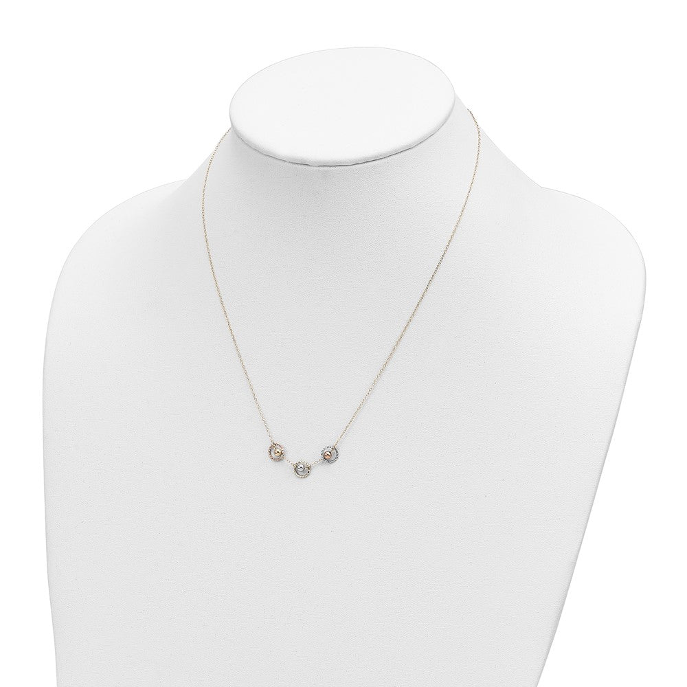 Tri-color Polished Beads in Three Diamond-cut Circles Necklace - WBC