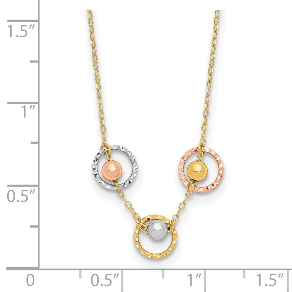 Tri-color Polished Beads in Three Diamond-cut Circles Necklace - WBC