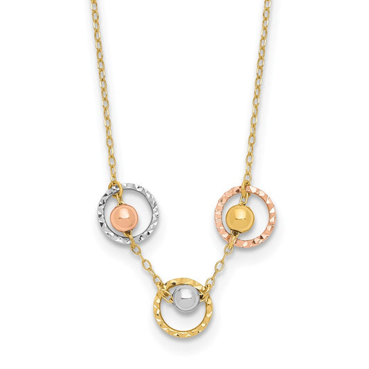Tri-color Polished Beads in Three Diamond-cut Circles Necklace - WBC