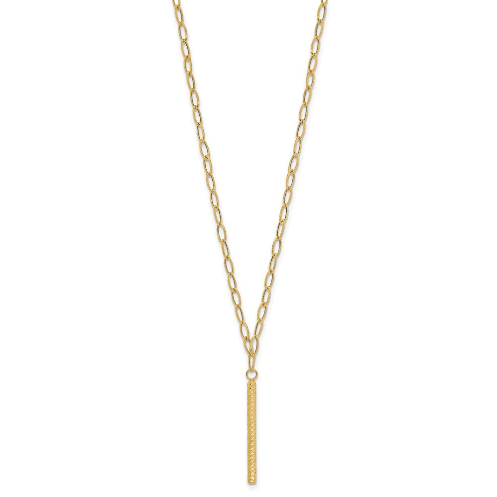 Polished Oval Link Chain with Diamond-cut Bar Dangle Necklace - WBC