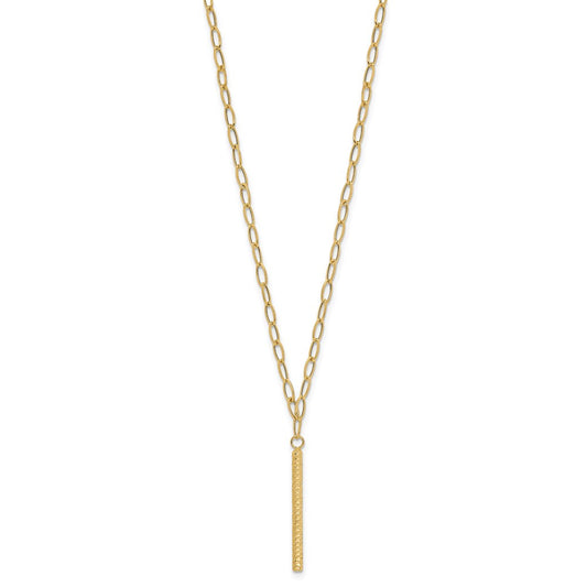 Polished Oval Link Chain with Diamond-cut Bar Dangle Necklace - WBC