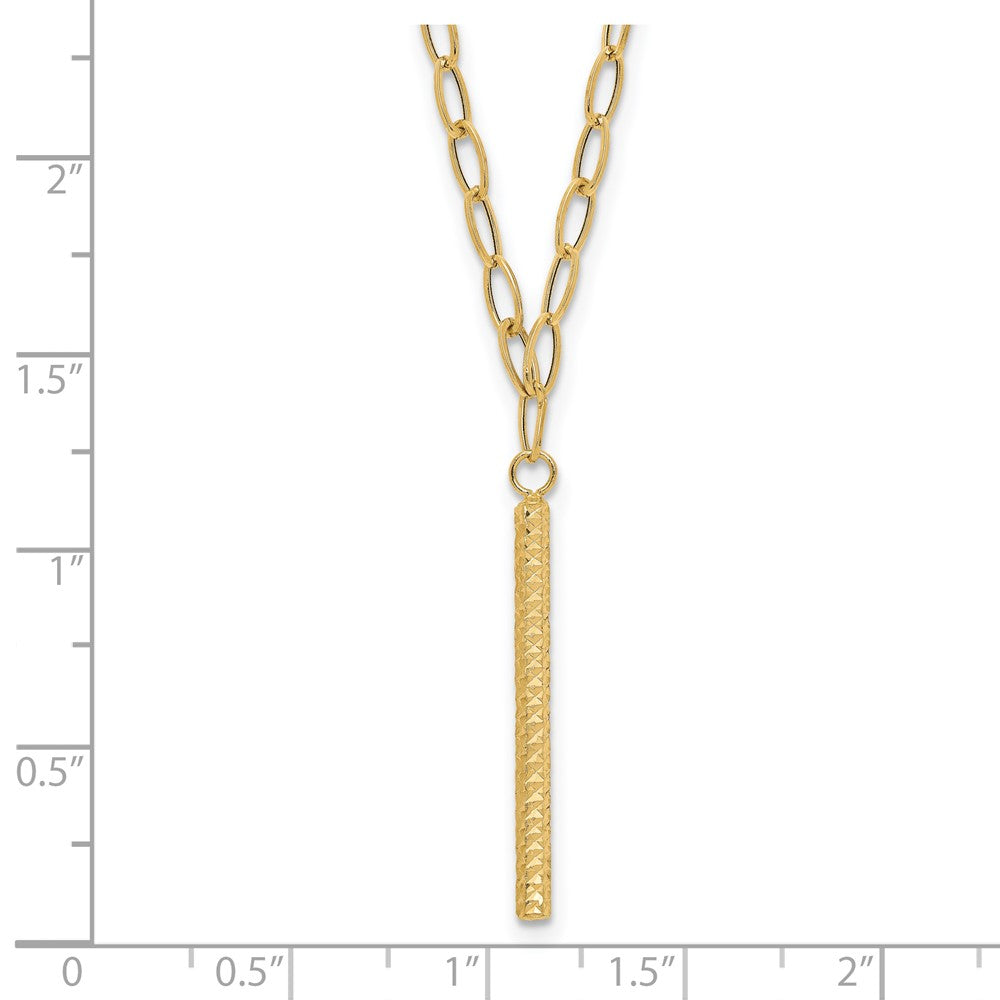 Polished Oval Link Chain with Diamond-cut Bar Dangle Necklace - WBC