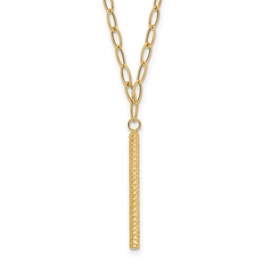 Polished Oval Link Chain with Diamond-cut Bar Dangle Necklace - WBC