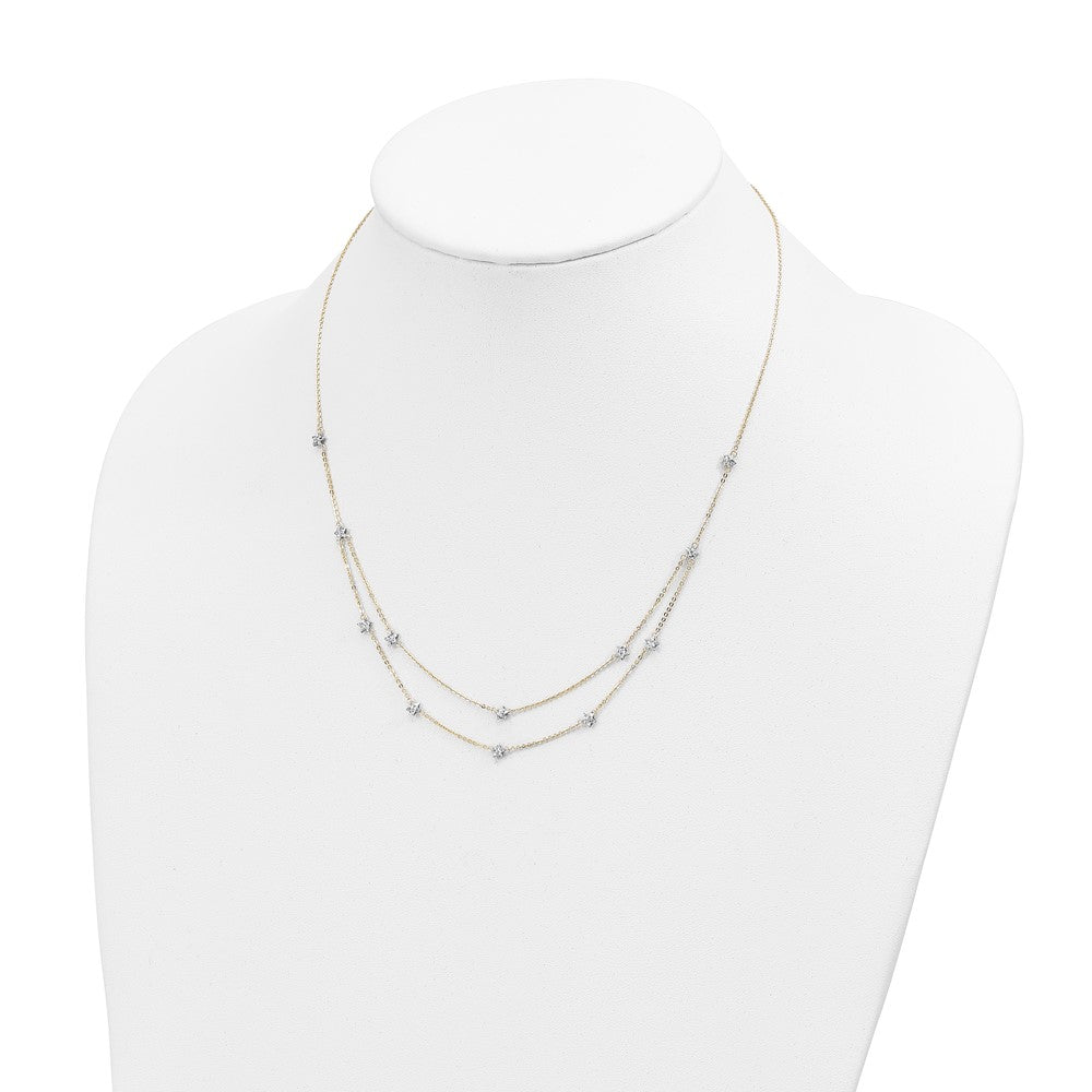 Two-tone Double Chain Textured Stars Necklace - WBC