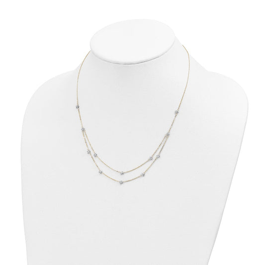 14K Two-Tone Gold Stella Double Chain Textured Stars Necklace