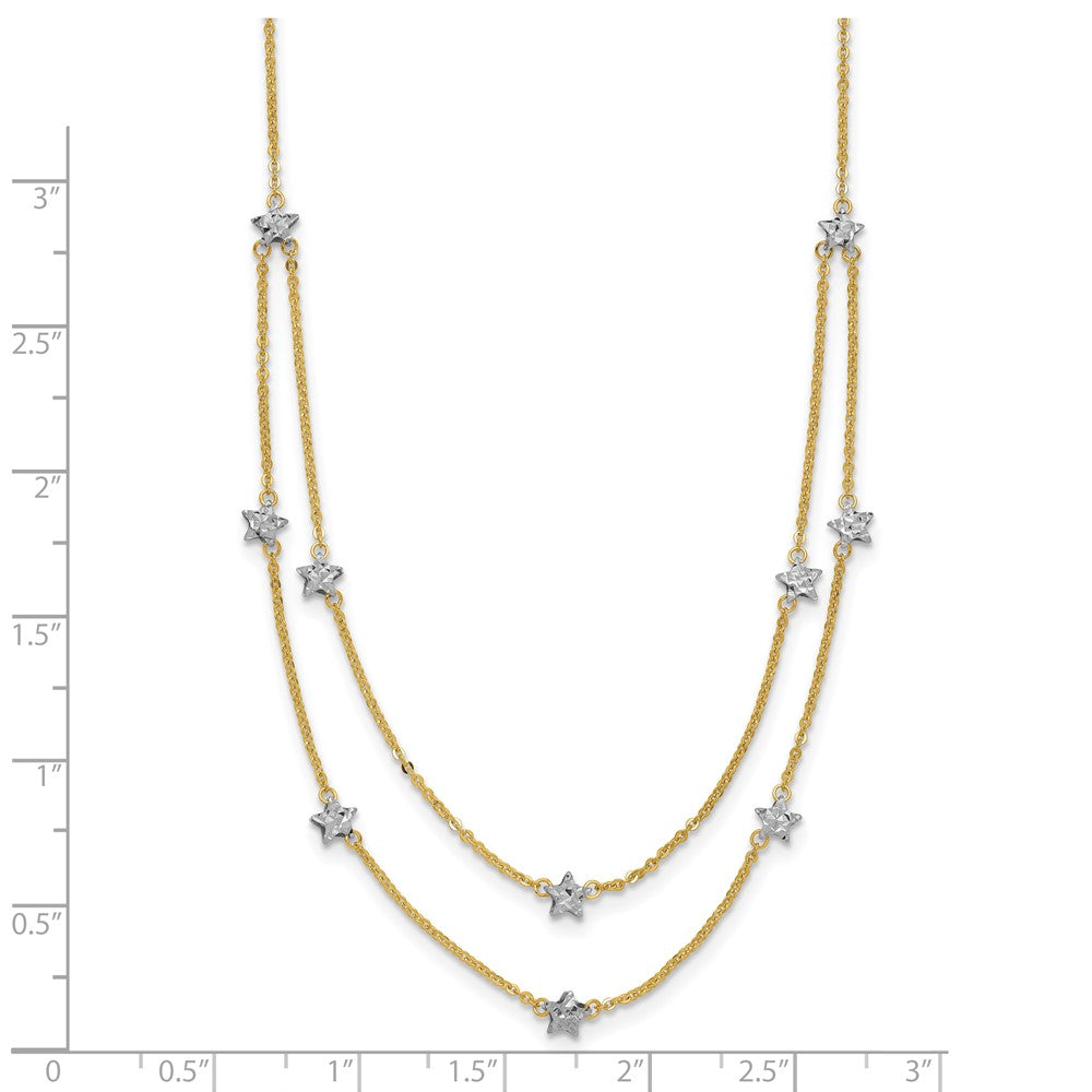 Two-tone Double Chain Textured Stars Necklace - WBC
