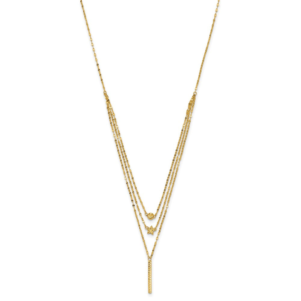 Three Strand Diamond-cut Bead/Star/Bar Necklace - WBC