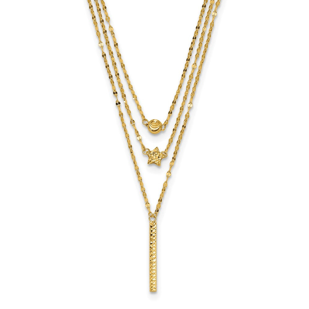 Three Strand Diamond-cut Bead/Star/Bar Necklace - WBC