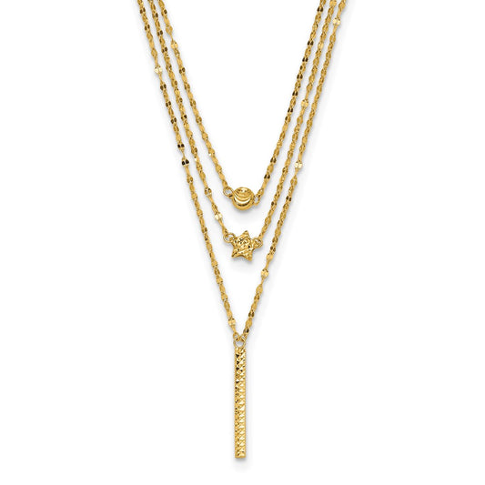 Three Strand Diamond-cut Bead/Star/Bar Necklace - WBC