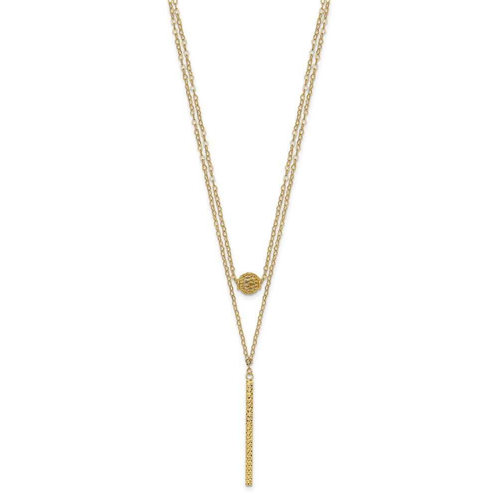 Double Layer Hollow Filigree Bead and Diamond-cut Bar Necklace Plus Extender - WBC