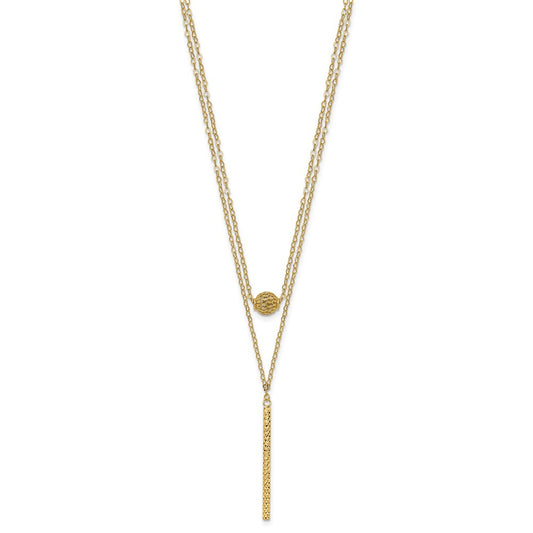 Double Layer Hollow Filigree Bead and Diamond-cut Bar Necklace Plus Extender - WBC
