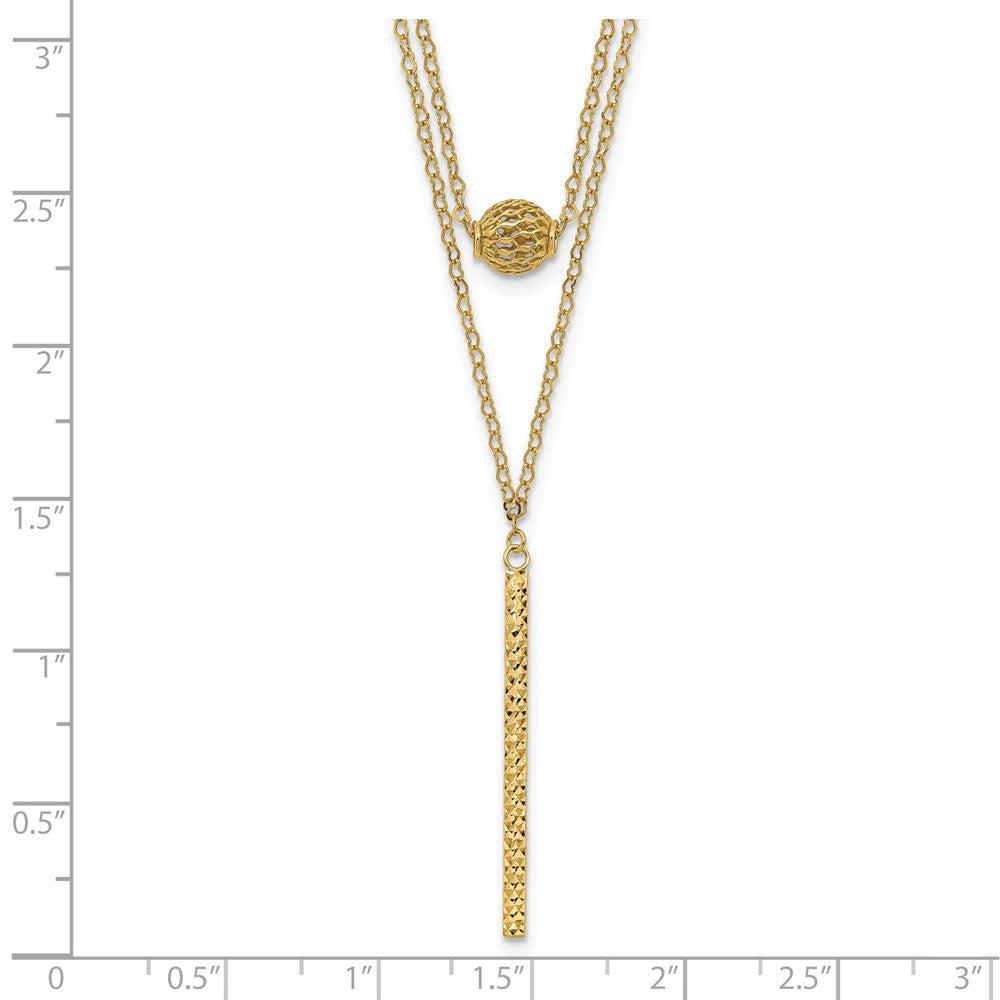 Double Layer Hollow Filigree Bead and Diamond-cut Bar Necklace Plus Extender - WBC