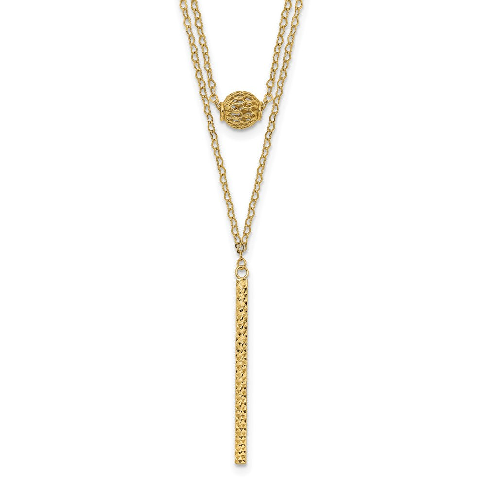 Double Layer Hollow Filigree Bead and Diamond-cut Bar Necklace Plus Extender - WBC