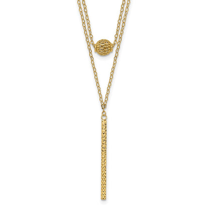 Double Layer Hollow Filigree Bead and Diamond-cut Bar Necklace Plus Extender - WBC