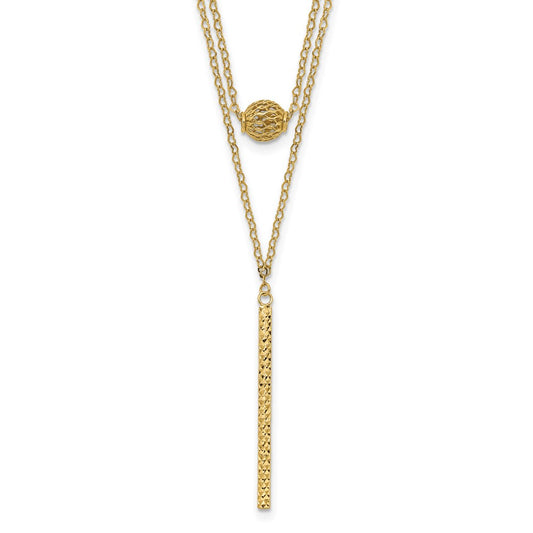 Double Layer Hollow Filigree Bead and Diamond-cut Bar Necklace Plus Extender - WBC