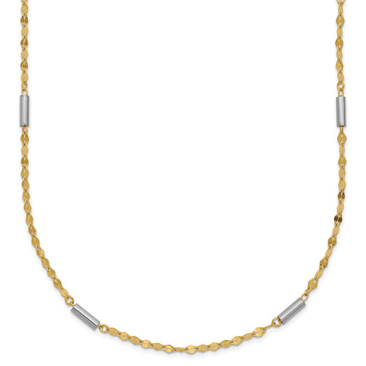 Two-tone Diamond-cut Chain and Mini Bar Links Fancy Necklace - WBC