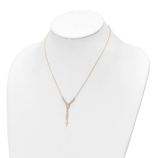 14K Gold Epiphany Polished Miraculous Medal & Cross with Diamond-cut Beads Y-Necklace