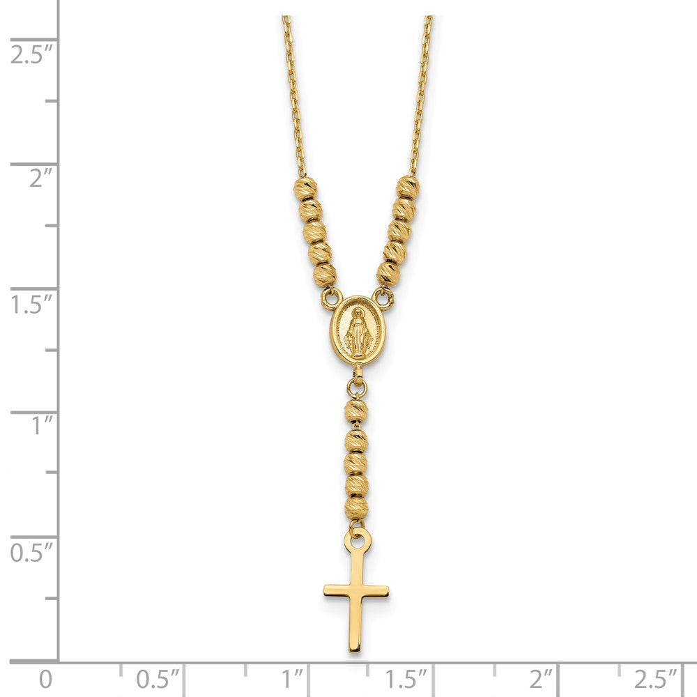 Polished Miraculous Medal and Cross with Diamond-cut Beads Y-Necklace - WBC