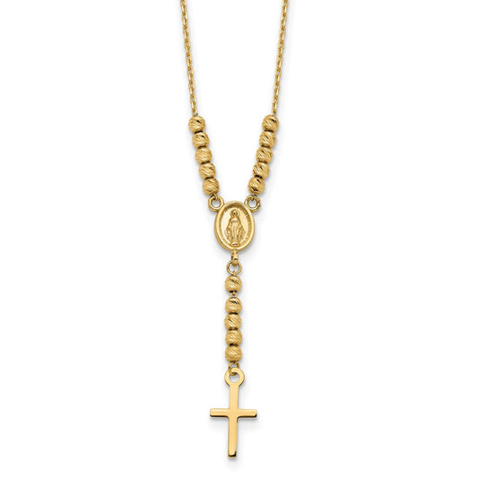 Polished Miraculous Medal and Cross with Diamond-cut Beads Y-Necklace - WBC