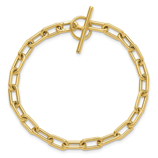 14K Gold Polished Fancy Oval Cable Link Toggle Bracelet, 5mm