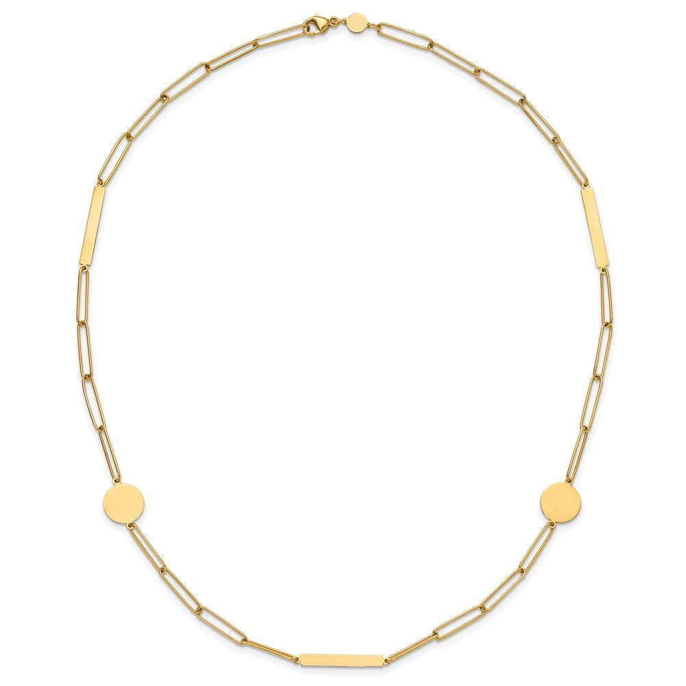 Polished Paperclip Link with Circles and Bars Necklace - WBC